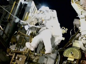 US astronaut Suni Williams works outside the International Space Station during a spacewalk