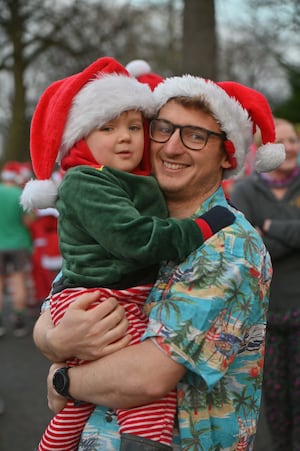 Nico Robson, aged two, and Sam Robson at the Christmas Day Parkrun