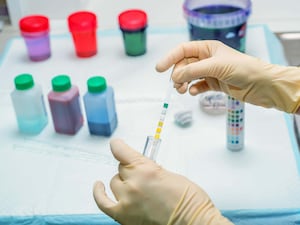 A urine test with a dipstick