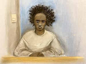 A court artist sketch of Southport stabbings suspect Axel Rudakubana, 18, appearing via videolink during the preparatory hearing