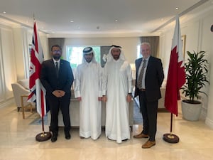 Ambassador Patel, Sheikh Jassim and his father Sheikh Ghanem Al Thani and Nick Pettingale, Director of International Development for Ellesmere College.