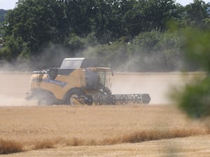 A combine harvester in a field