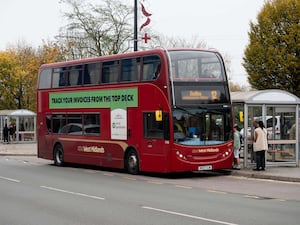 A National Express bus at Oldbury Interchange, West Midlands