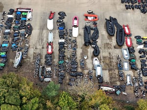 A view of recovered boats and outboard motors in Dover