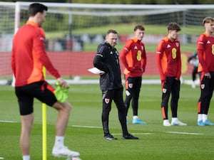 Wales manager Craig Bellamy takes a training session