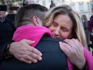 Kim Leadbeater with supporters in Parliament Square