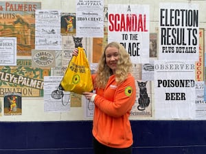 Laura Dudley, Trusts and Foundations Fundraising Executive at the Ironbridge Gorge Museum Trust, with a sensory bag at Blists Hill Victorian Town