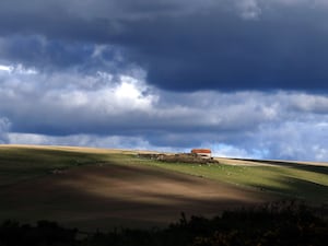 View of a landscape with farm buildings