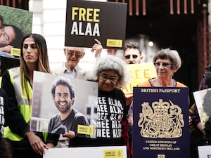 Laila Soueif, centre, the mother of British-Egyptian writer Alaa Abd El-Fattah takes part in a 2023 vigil for the jailed pro-democracy activist