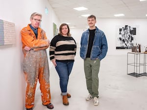 Artists Gerry Devlin, Jennifer Trouton and Reuben Brown at a studio in Belfast