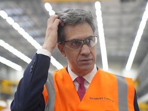 Energy Secretary Ed Miliband on a visit to Siemens Energy turbine factory in Hull