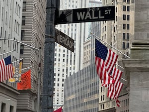 American flags hang from the front the New York Stock Exchange