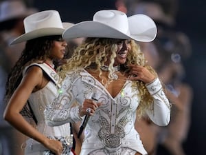 Beyonce performing during halftime of an NFL football game between the Houston Texans and the Baltimore Ravens