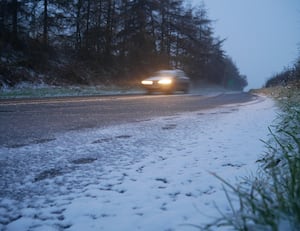 Snow and icy roads at Llanfihangel Nant Melan near New Radnor