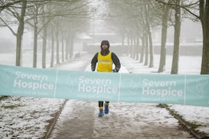 Tim Stevens celebrates after finishing his marathon challenge. Picture: Jamie Ricketts