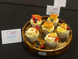 Mabel Mae’’s breakfast on a tray cupcake display