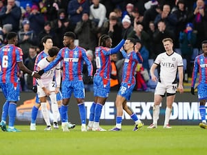 Eberechi Eze (centre) celebrates the winning goal