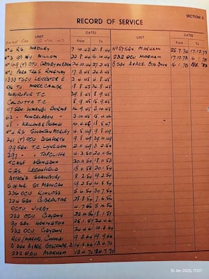 Service record of Sqn Ldr Mellor from 1943 to 1983.