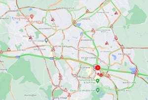 Traffic data reported at 8.30am on Wednesday. Photo: AA Traffic News/Google Maps