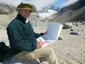 David Bellamy sketching Sermitsiaq Glacier