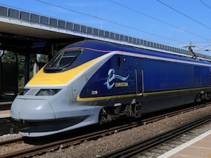 A Eurostar train arrives at Ashford International station in Kent