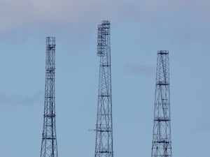 Masts used to broadcast TV and radio on a hilltop overlooking Dover, Kent