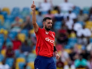 Saqib Mahmood celebrates a wicket