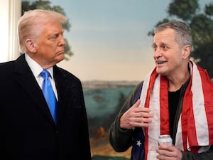 President Donald Trump, accompanied by Marc Fogel, speaks in the Diplomatic Reception Room at the White House