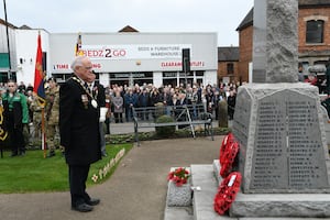 Mayor Roy Aldcroft at the Cenotaph in Market Drayton