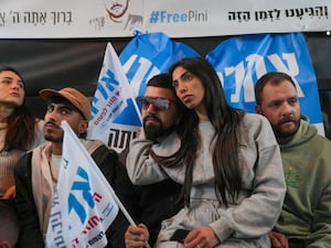 Relatives and friends of Israeli hostage Eliya Cohen gather in Tel Aviv