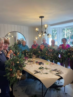 The Whitchurch WI taking part in the wreathmaking workshop at Clockmakers with David Wilson Homes