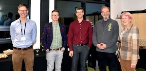 Pictured (L-R) are Professor Tom Macmillan (judge), Dr Vincent Walsh from Regenfarm Co. (winners), Will Steadman from Esmée Fairbairn Foundation (judge), Craig White from Agile Property and Homes (runners up), and Baroness Young of Old Scone (judge).