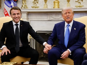 Donald Trump with Emmanuel Macron in the Oval Office of the White House