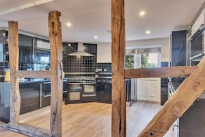 Some of the original beams and trusses in property are said to have been obtained from the Spanish Armada. Picture: Rightmove and Roger Parry & Partners.