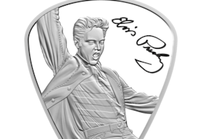 Close-up of the London Mint Elvis plectrum