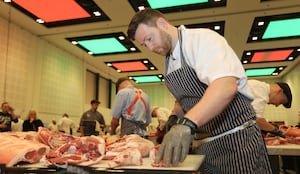 Last year’s Welsh Craft Butcher of the Year, Philip Tucker from Mumbles, working on his display.