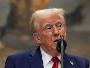 President Donald Trump speaks in the Roosevelt Room of the White House