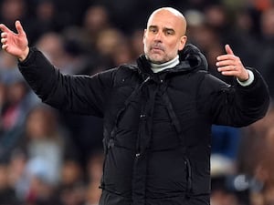 Pep Guardiola shows his frustration during Manchester City's draw with Feyenoord