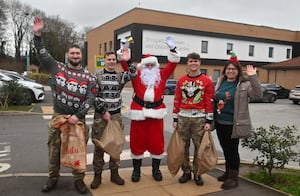 Santa with a team from RAF Shawbury: Ben Lees, Andrew McGowan , Ellis Ricci and Angie Webster.