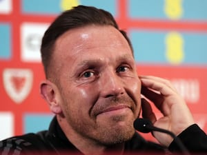 Wales manager Craig Bellamy speaks at a press conference