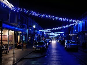 The Christmas lights in Middleton Street in Llandrindod Wells. Image: Andy Compton