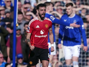 Manchester United’s Bruno Fernandes celebrates scoring