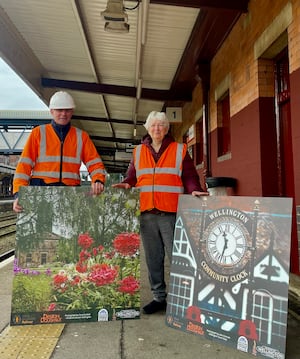 Wellington Station is due to undergo a £30k refurbishment. Pictured are 
Tony Joyce of Sign Services and Kath Howard of Friends of Wellington Station.