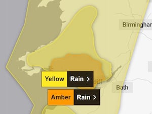 An amber weather warning for rain has been issued for parts of mid-Wales. Picture: Met Office. 