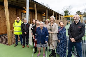 From left to right is James West from Morris Property, Mark Bennett, Morris Property Contract Manager, Victoria Biggins, Telford & Wrekin Council architect, Hannah Firmstone, Oakengates Nursery School, Councillor Shirley Reynolds, Sara Griffiths, Oakengates Nursery School Business Manager, Jenny Gascoigne, Oakengates Nursery School Executive Headteacher, Shelley Thursfield, Oakengates Nursery School Day Care Manager and Steve Flavell, Morris Property Construction Manager.