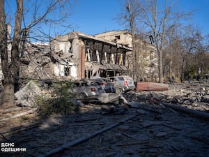 A building destroyed by a Russian strike on a residential neighbourhood in Odesa,