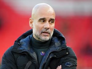 Manchester City manager Pep Guardiola during the Premier League match at Anfield