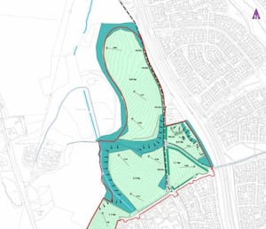 A map of the proposed layout of the phallic shaped site. Picture: AtkinsRéalis/Telford & Wrekin Council and Homes England. 