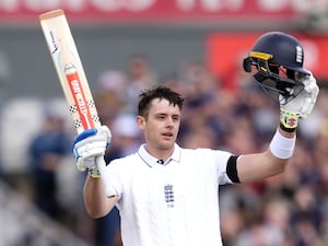 Jamie Smith celebrates a Test century