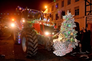 Bridgnorth Christmas Tractor Run as it passes Bridgnorth High Street.